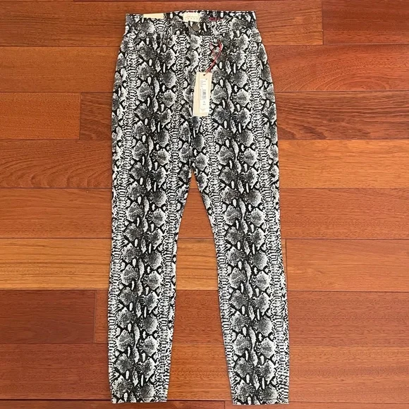 Alice & Olivia Jeans NEW Good High Rise Skinny Crop Black & White Snake Print 24 - Picture 4 of 8
